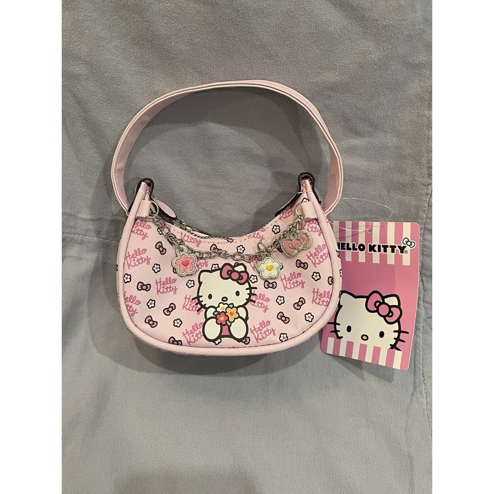 NEW Sanrio - Hello Kitty - Pink - Mini Micro Purse Bag w/ Flowers Bows Charms